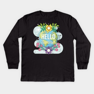 Summer shirt that simply says Hello, pass a smile on Kids Long Sleeve T-Shirt